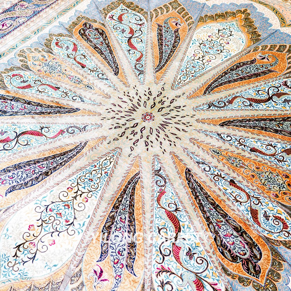 Grey Peacock Design Hand Knotted Turkish Silk Carpet for Villa Room 8x10ft