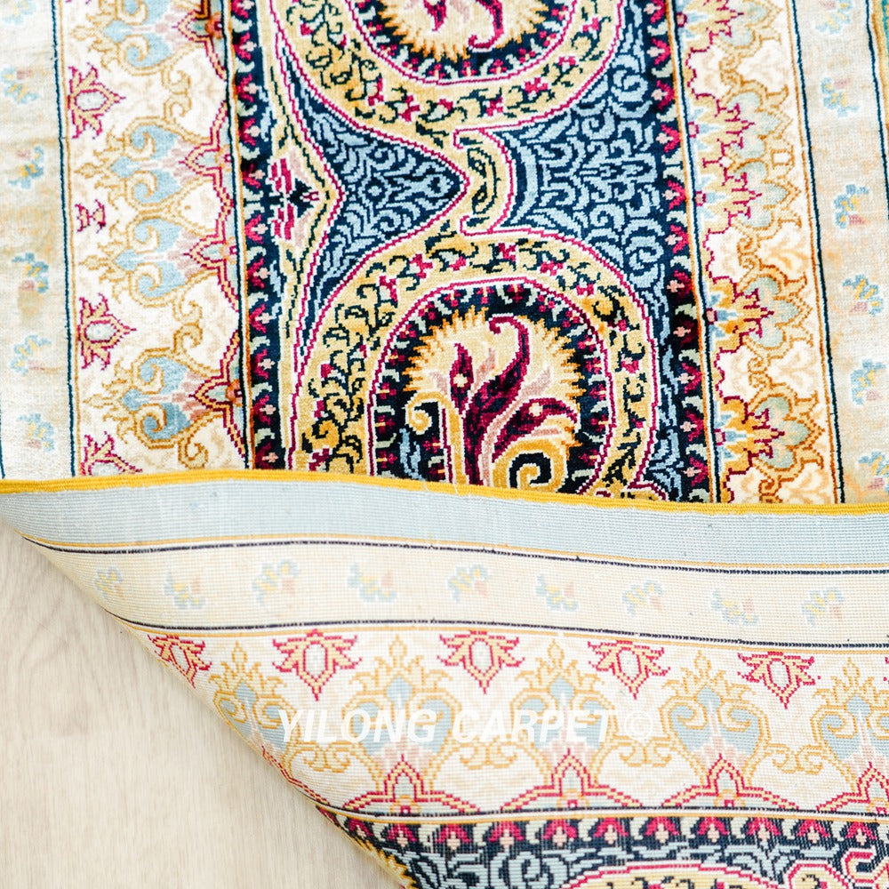 Grey Peacock Design Hand Knotted Turkish Silk Carpet for Villa Room 8x10ft