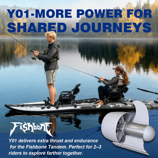 FishBone Tandem- Premium Inflatable Fishing Board for 2 with Y01 Motor