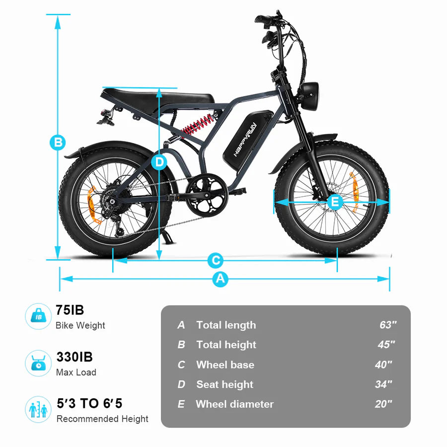 HappyRun Tank G60 Pro 2000W Moped Style Offroad Electric Bike Fat Tire