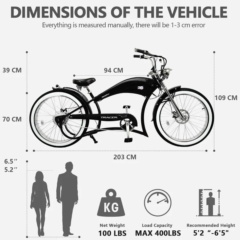 Twenty5 GT 500W 26" Motorcycle-Style Stretch Chopper E-Bike