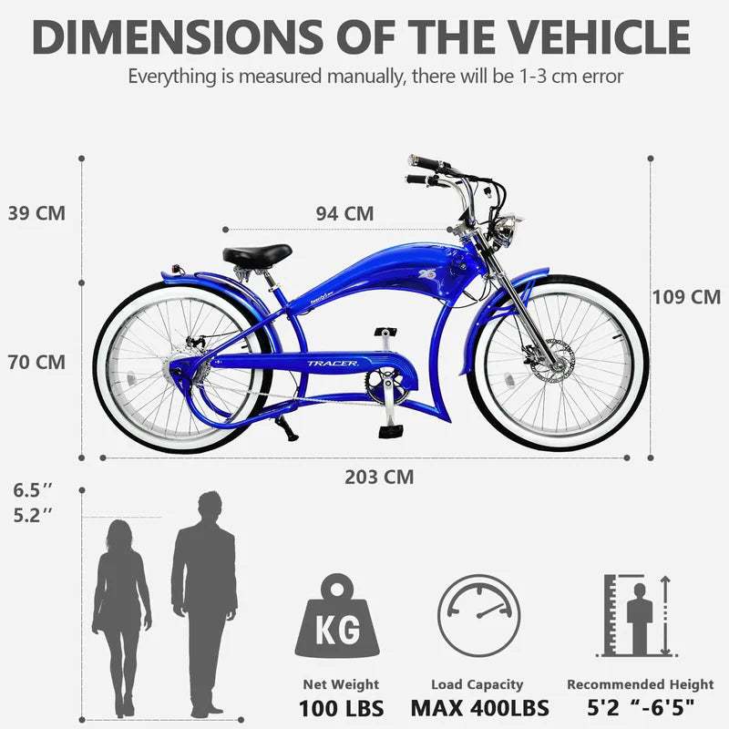 Twenty5 GT 500W 26" Motorcycle-Style Stretch Chopper E-Bike
