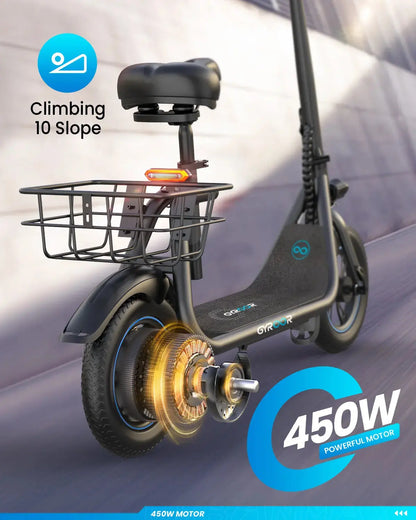 Gyroor C1 450W Electric Scooter with Seat & Carry Basket – 36V 7.5Ah