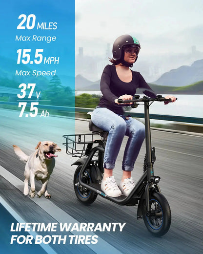 Gyroor C1 450W Electric Scooter with Seat & Carry Basket – 36V 7.5Ah