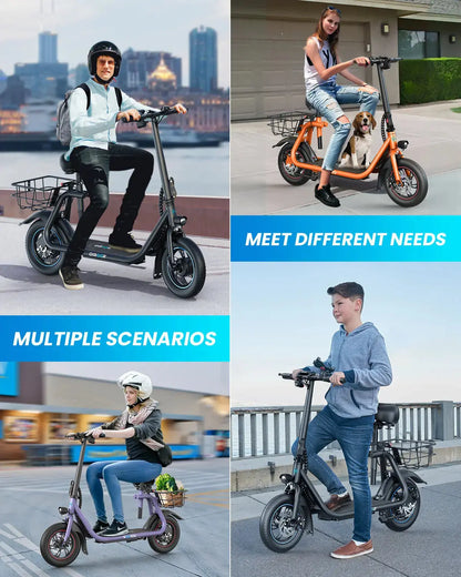 Gyroor C1 450W Electric Scooter with Seat & Carry Basket – 36V 7.5Ah