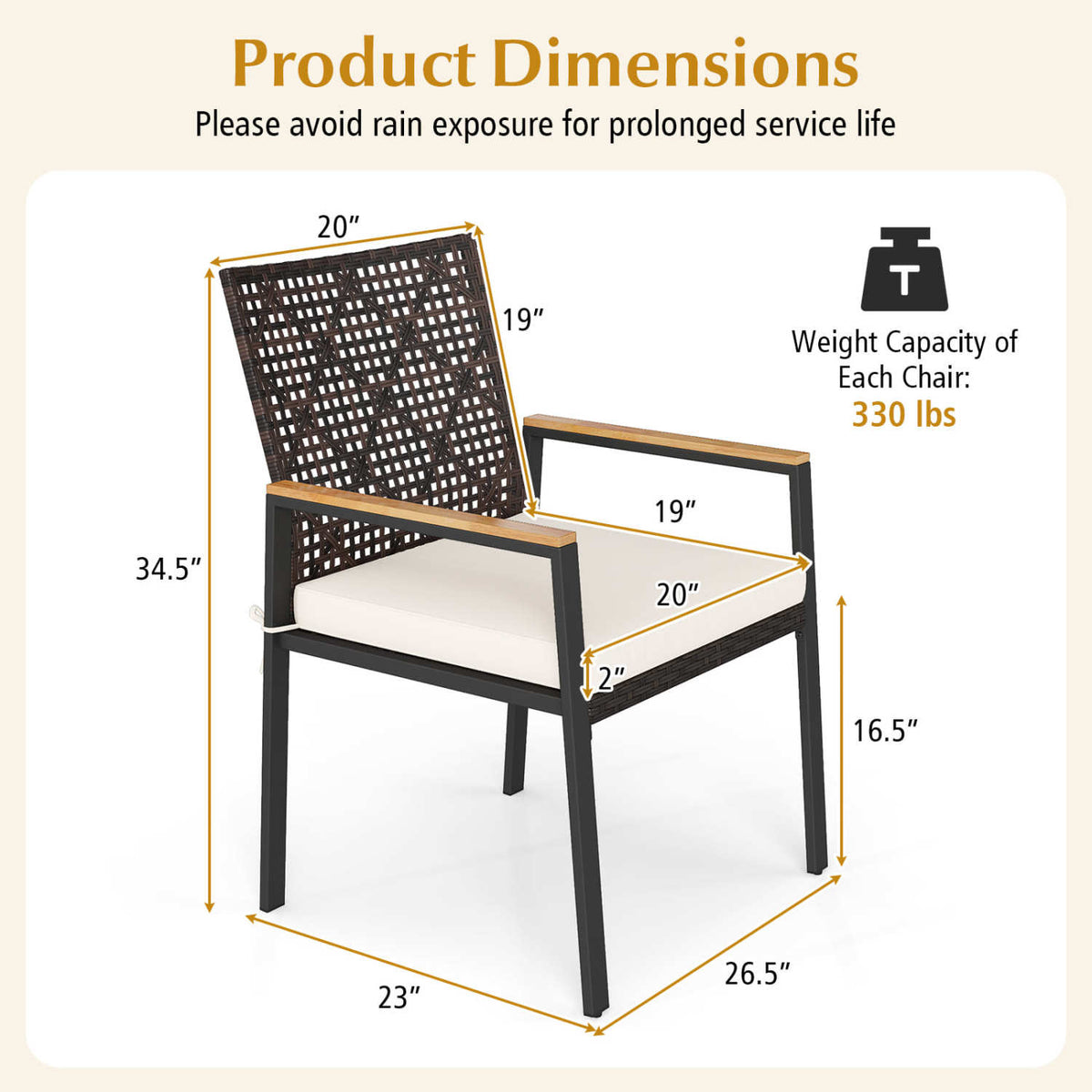 Set of 4 Patio Dining Chairs with Acacia Wood Armrests – Outdoor Seating