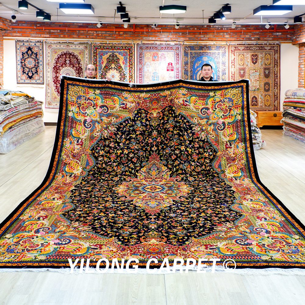 Persian Silk Carpet Large Handmade Silk Villa Living Room Carpet 9.84x13.12ft