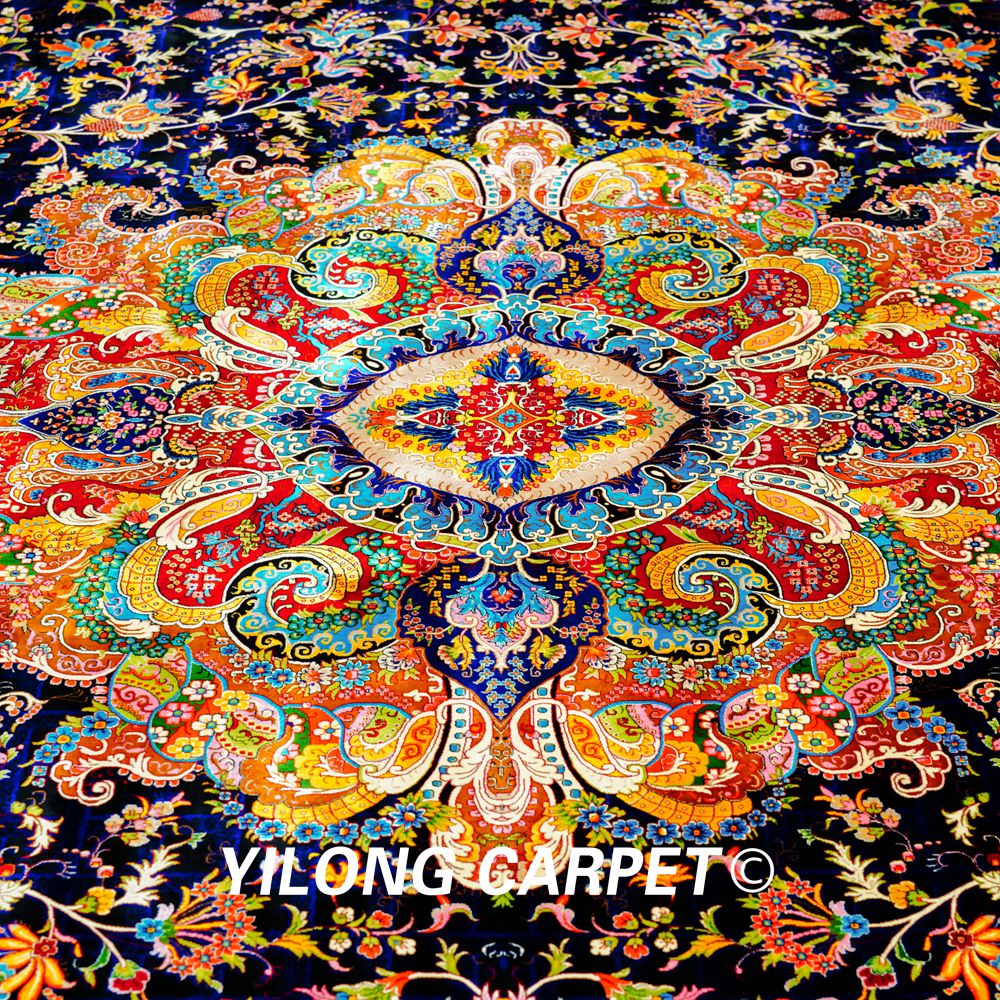 Persian Silk Carpet Large Handmade Silk Villa Living Room Carpet 9.84x13.12ft