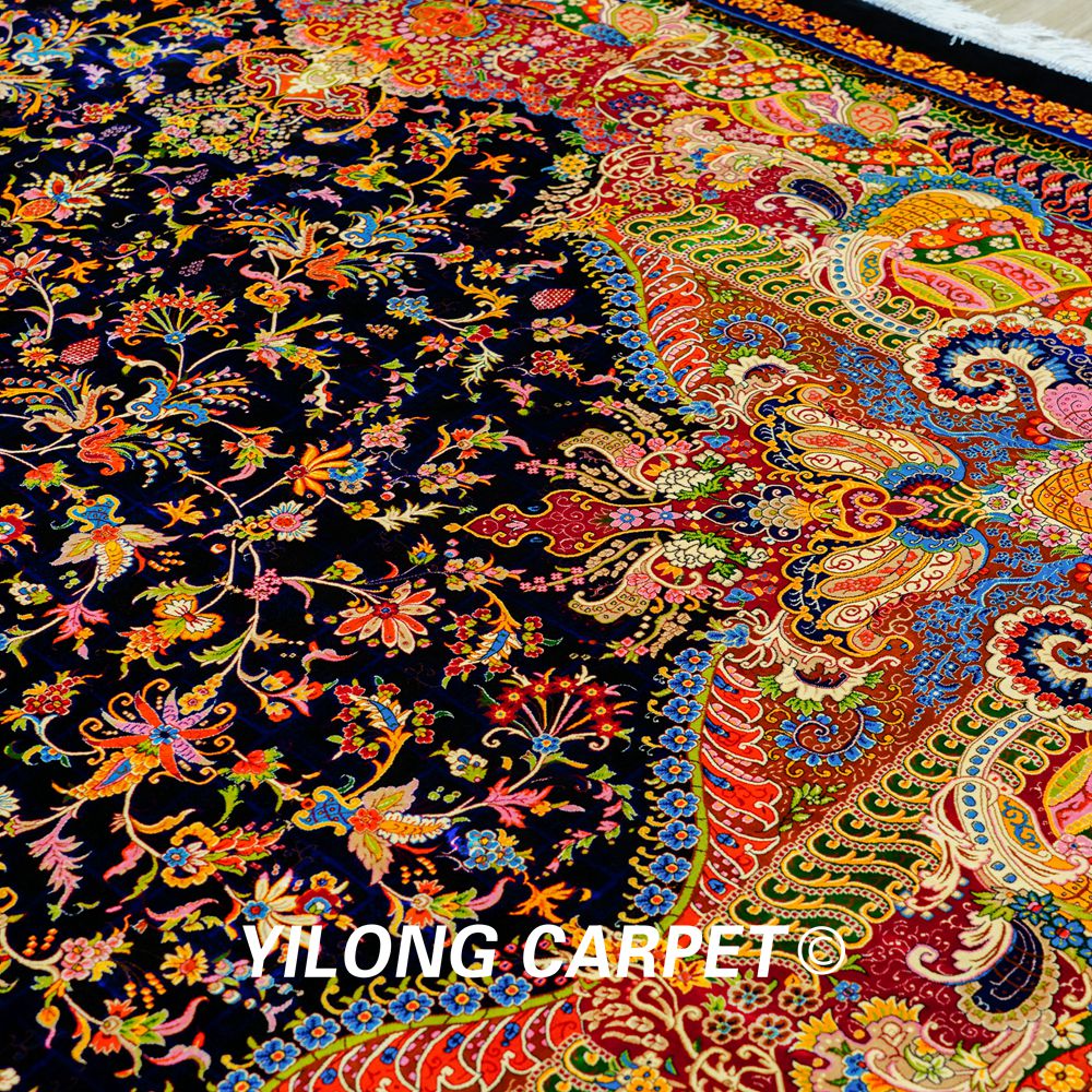 Persian Silk Carpet Large Handmade Silk Villa Living Room Carpet 9.84x13.12ft