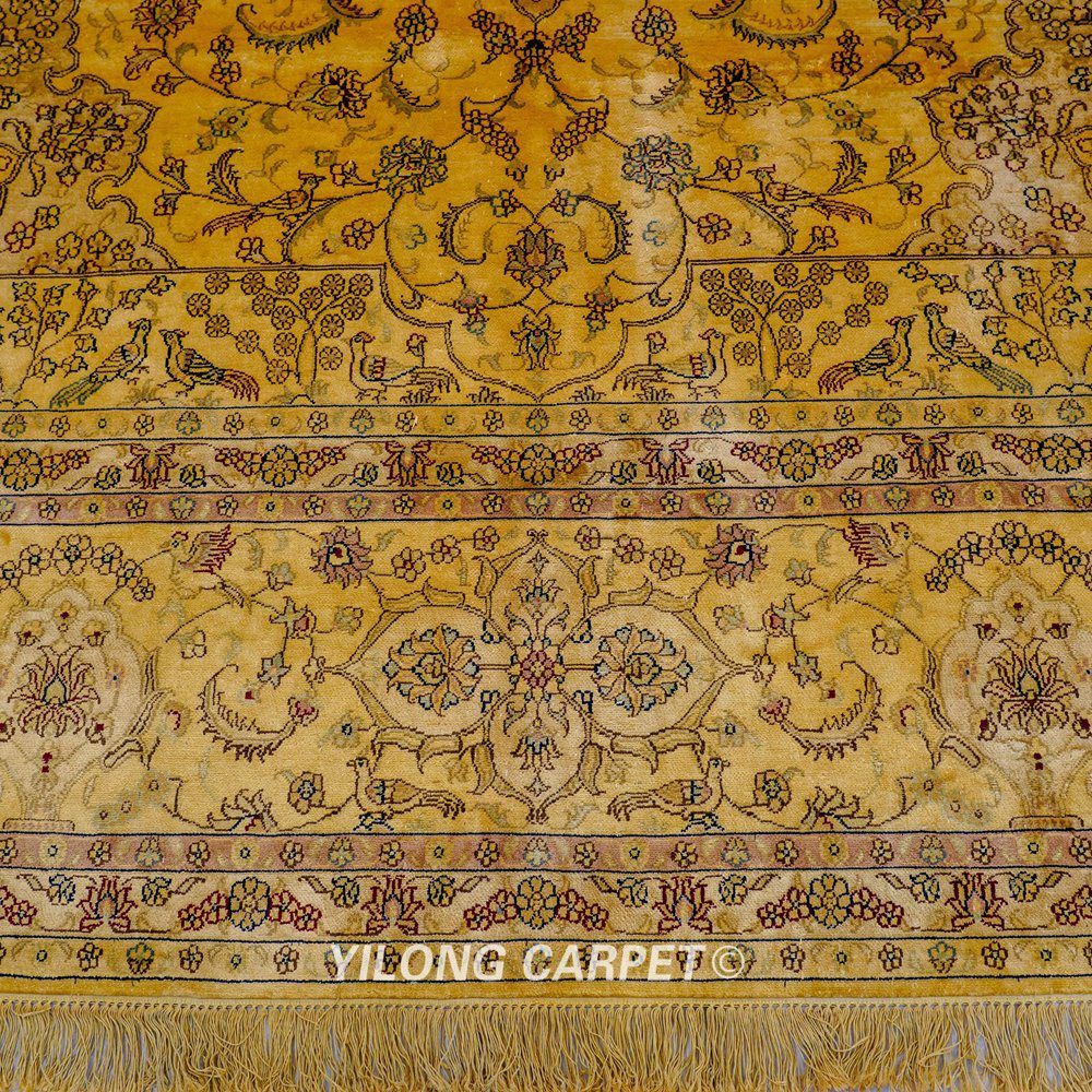 Persian Antique Handmade Golden Silk Classic Oriental Carpet 9x12ft