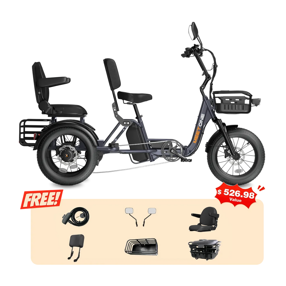 Meet One Pair Electric Trike with Passenger Seat