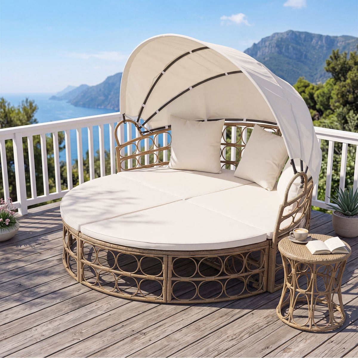 Outdoor Patio Daybed with Retractable Canopy & Cushions