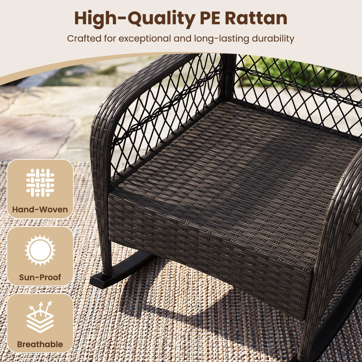 Outdoor Wicker Rocking Chair with Cushions – 400 lb Weight Capacity