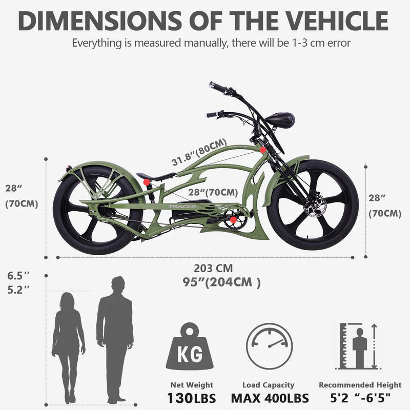 Raptor Pro DS 800W Stretch Cruiser Ebike