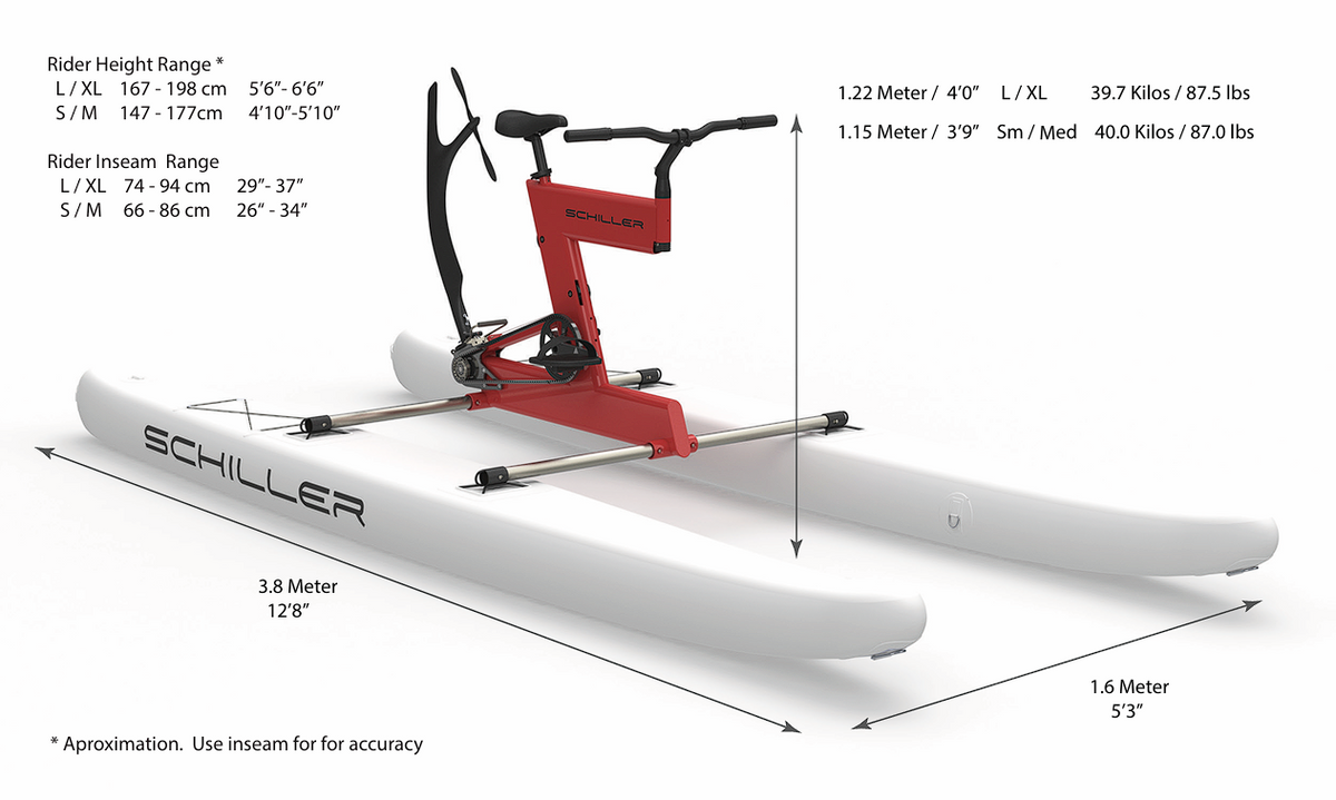 Schiller S1-C Water Bike – Blue Frame with Gray-Black Pontoons