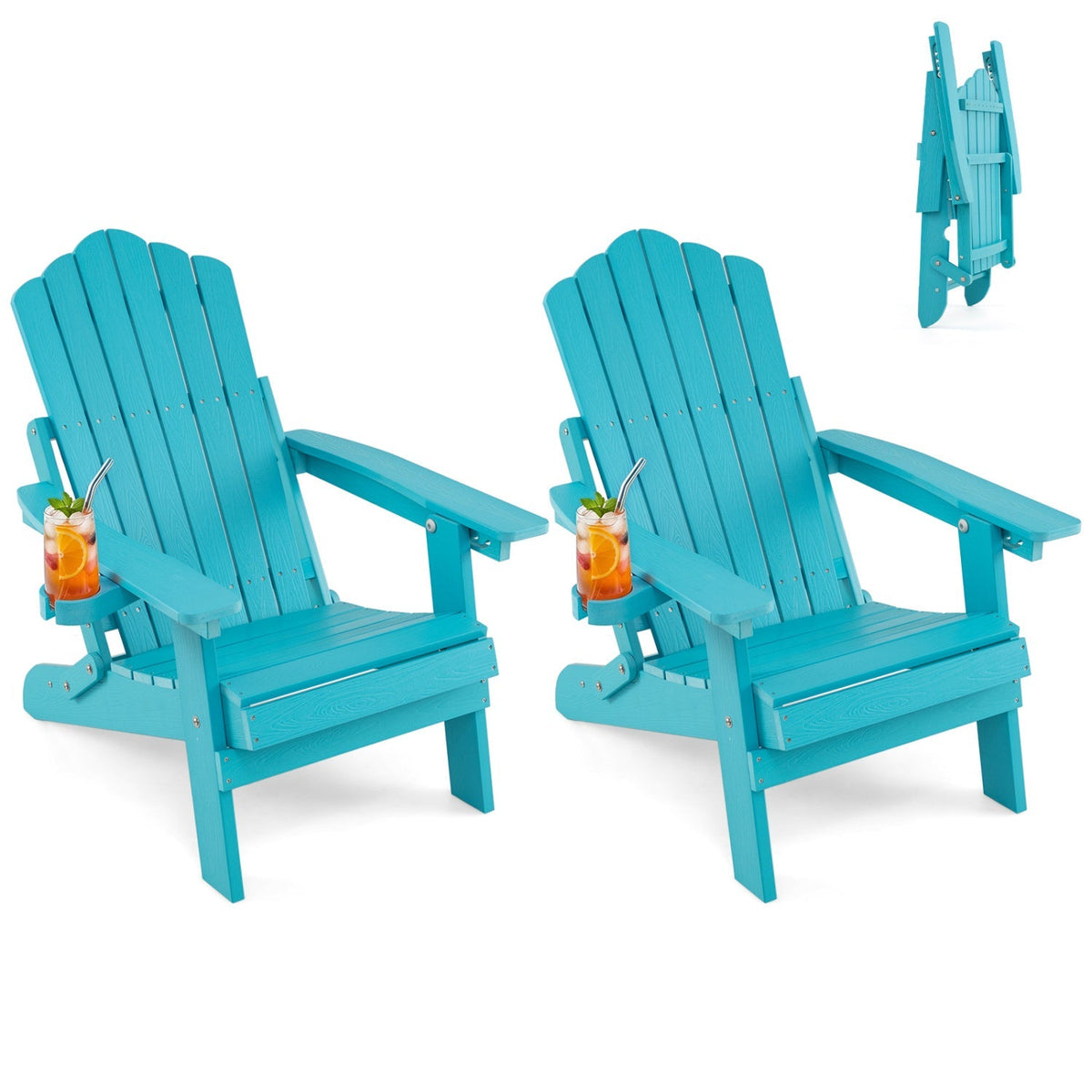 Set of 2 Folding Adirondack Chairs with Adjustable Backrests