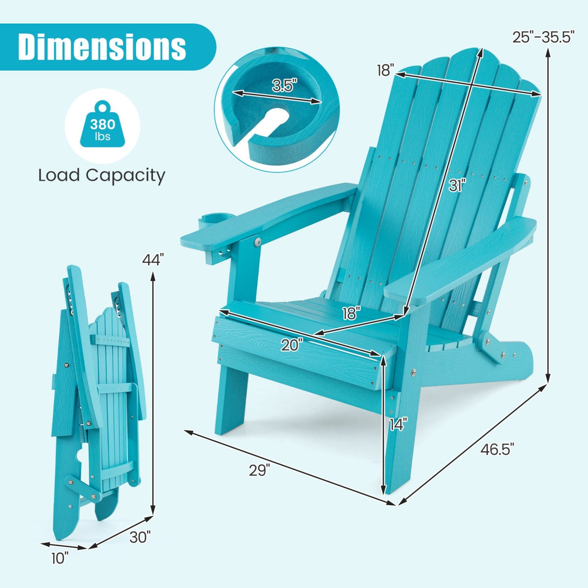 Set of 2 Folding Adirondack Chairs with Adjustable Backrests