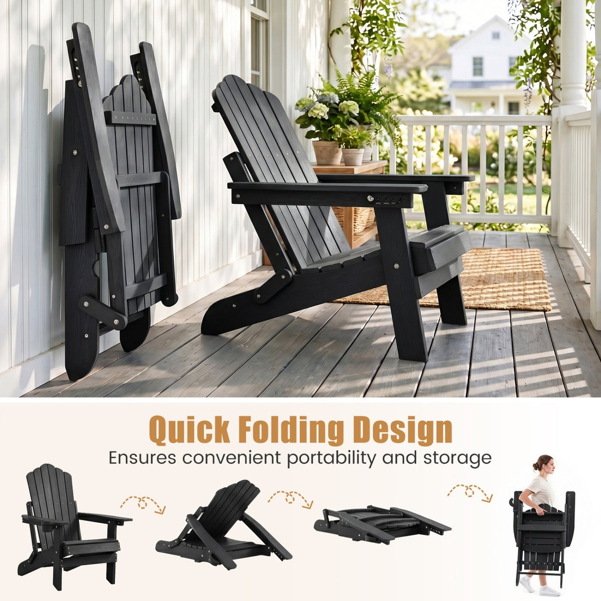 Set of 2 Folding Adirondack Chairs with Adjustable Backrests