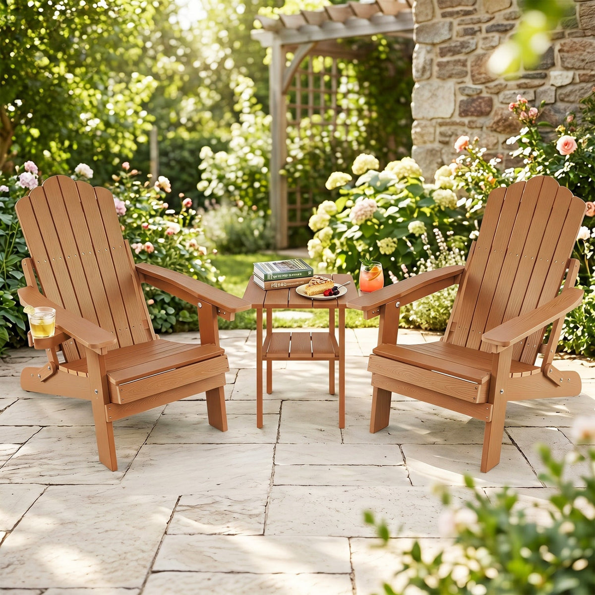 Set of 2 Folding Adirondack Chairs with Adjustable Backrests