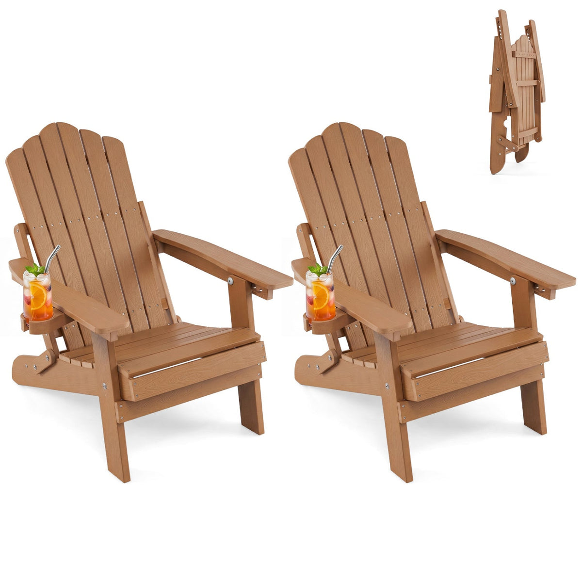 Set of 2 Folding Adirondack Chairs with Adjustable Backrests