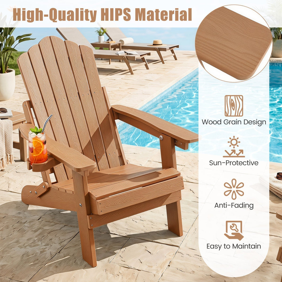 Set of 2 Folding Adirondack Chairs with Adjustable Backrests
