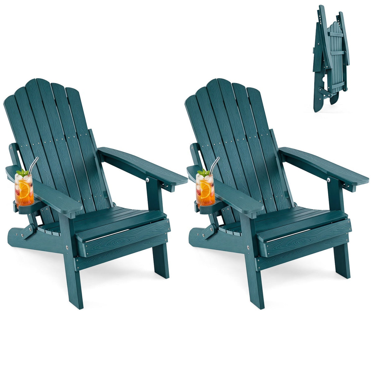 Set of 2 Folding Adirondack Chairs with Adjustable Backrests