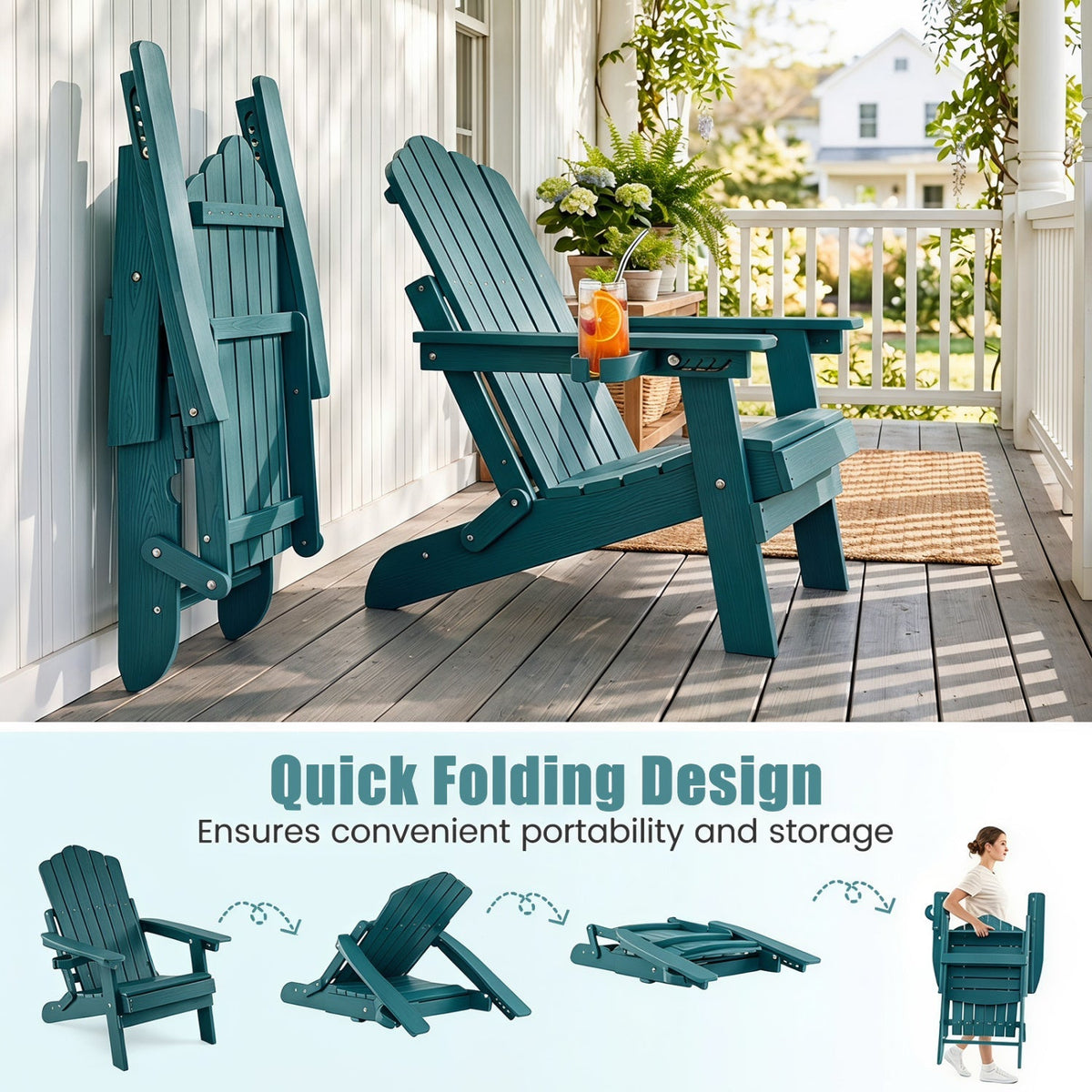 Set of 2 Folding Adirondack Chairs with Adjustable Backrests