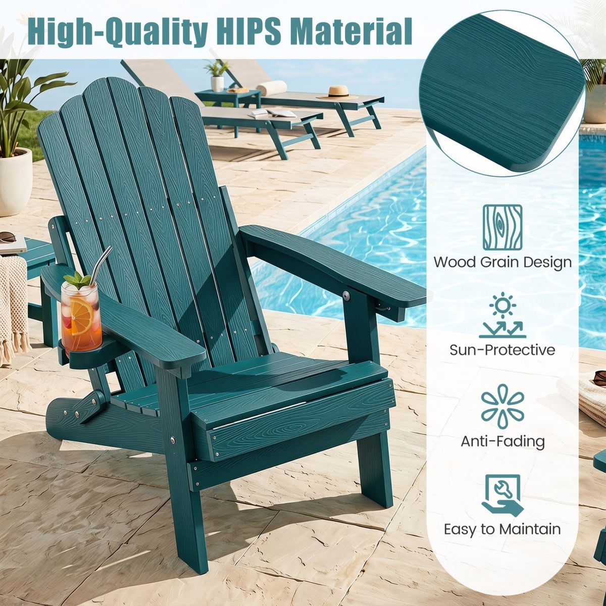 Set of 2 Folding Adirondack Chairs with Adjustable Backrests