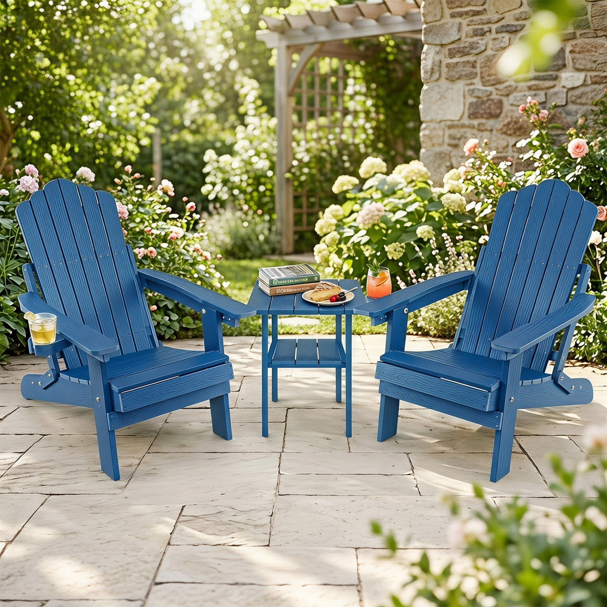 Set of 2 Folding Adirondack Chairs with Adjustable Backrests