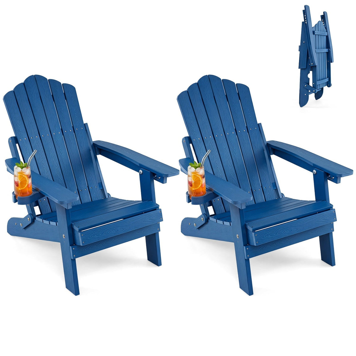 Set of 2 Folding Adirondack Chairs with Adjustable Backrests