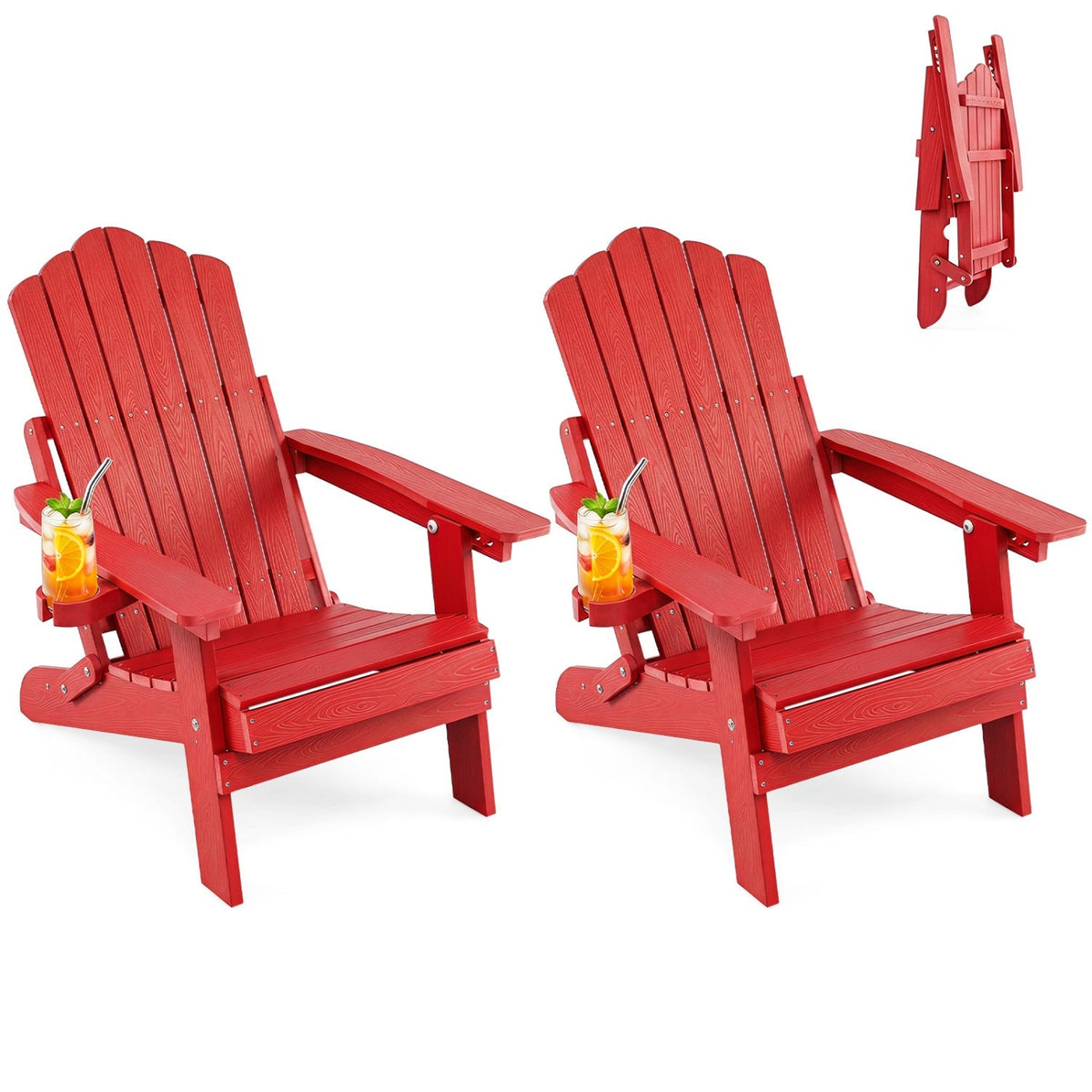 Set of 2 Folding Adirondack Chairs with Adjustable Backrests