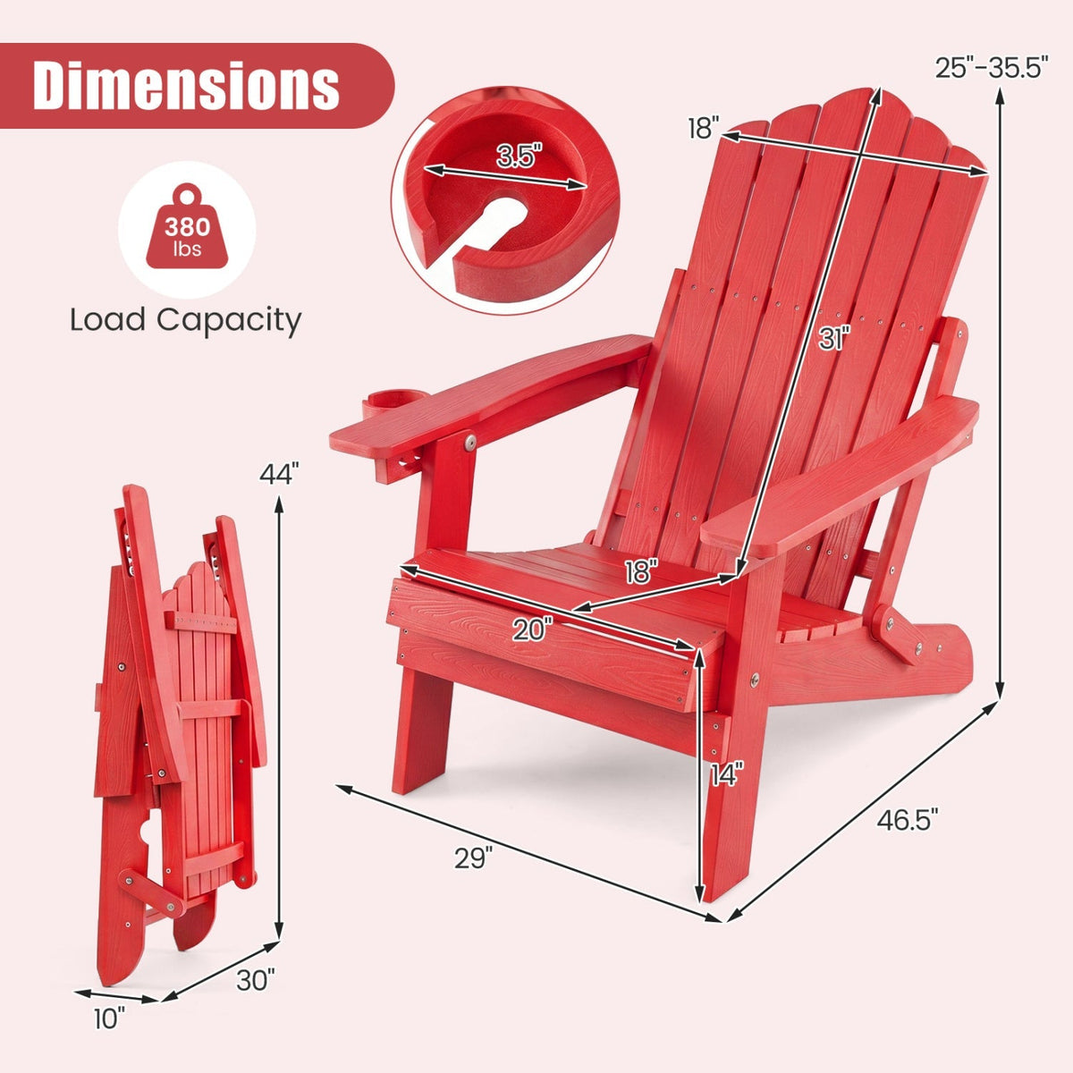 Set of 2 Folding Adirondack Chairs with Adjustable Backrests