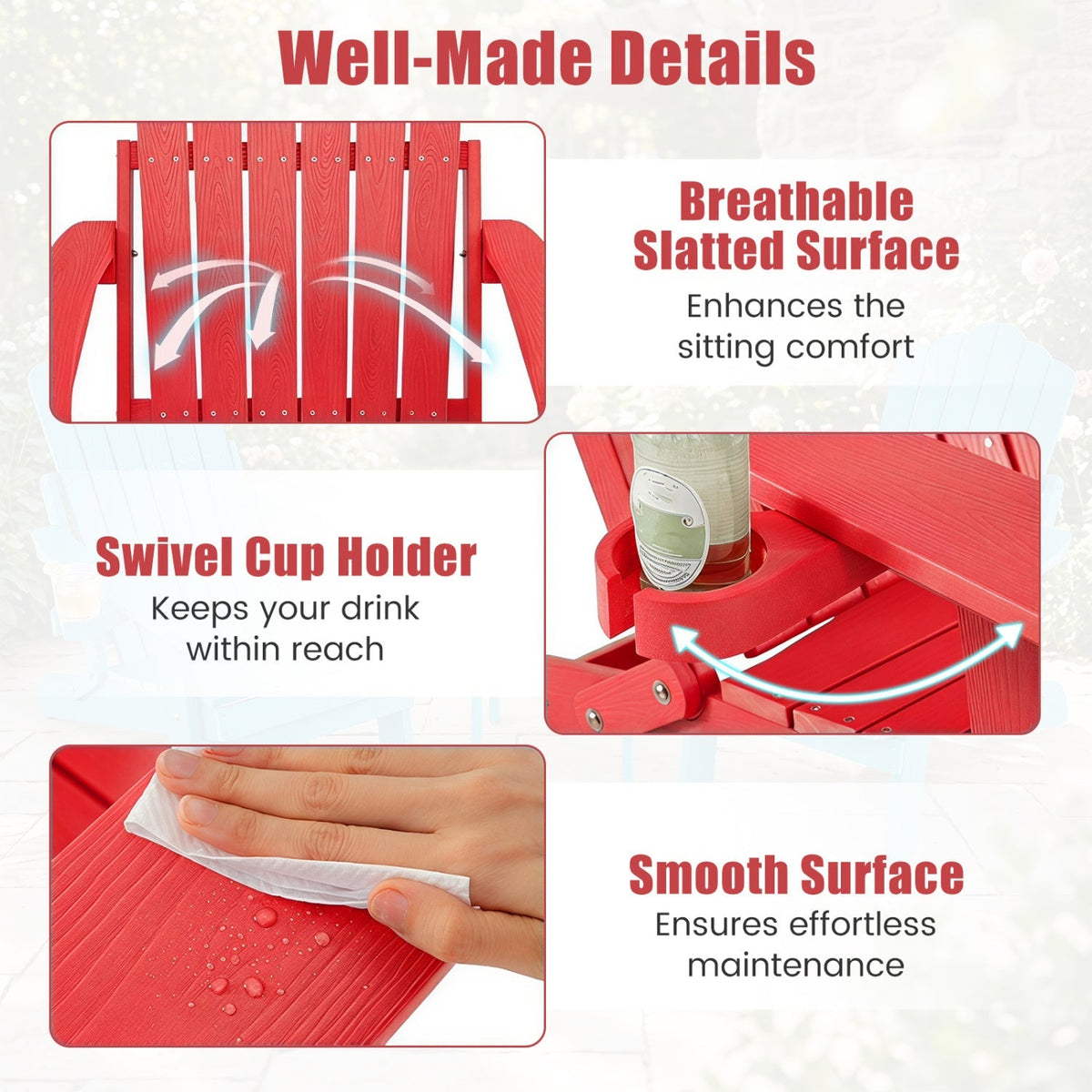 Set of 2 Folding Adirondack Chairs with Adjustable Backrests