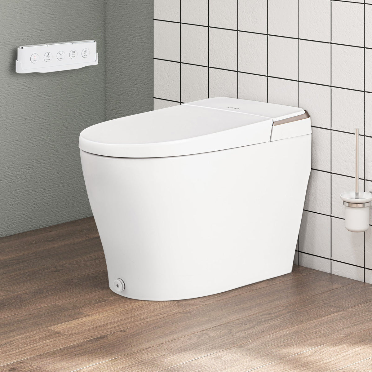Elongated Smart Bidet Toilet Heated Seat Sensor Auto-White