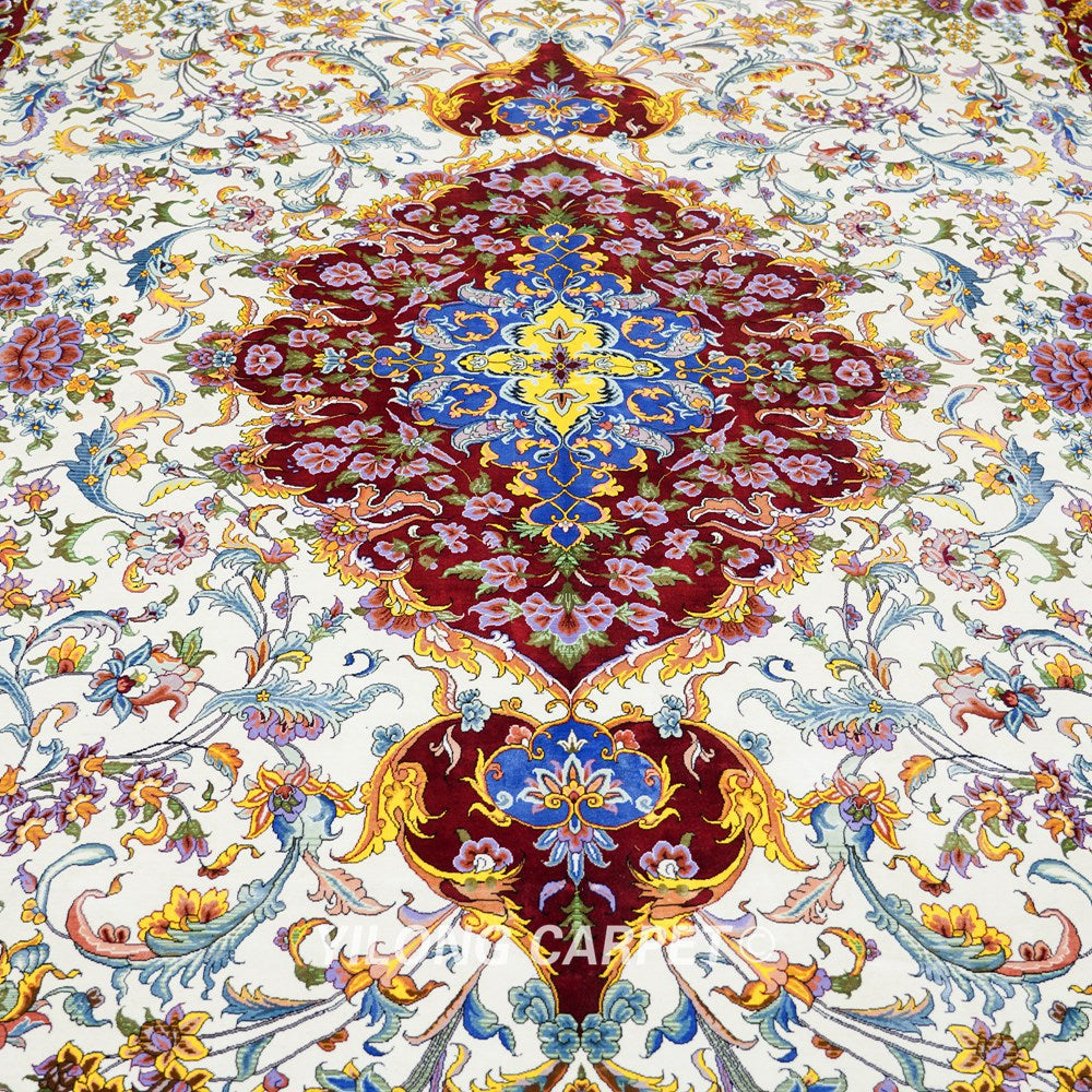 Luxury Hand Knotted Silk Rug Floral Pure Silk Carpet for Living Room 9x12ft