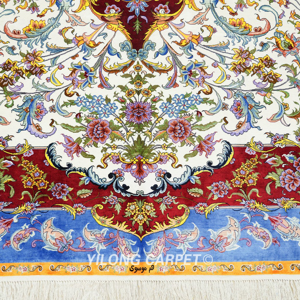 Luxury Hand Knotted Silk Rug Floral Pure Silk Carpet for Living Room 9x12ft