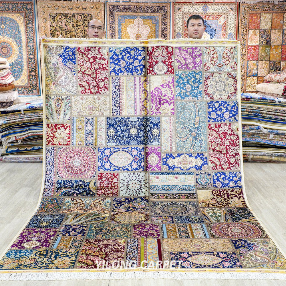 Hand Knotted Persian Patch Work Carpet Silk Oriental Rug 6x9ft