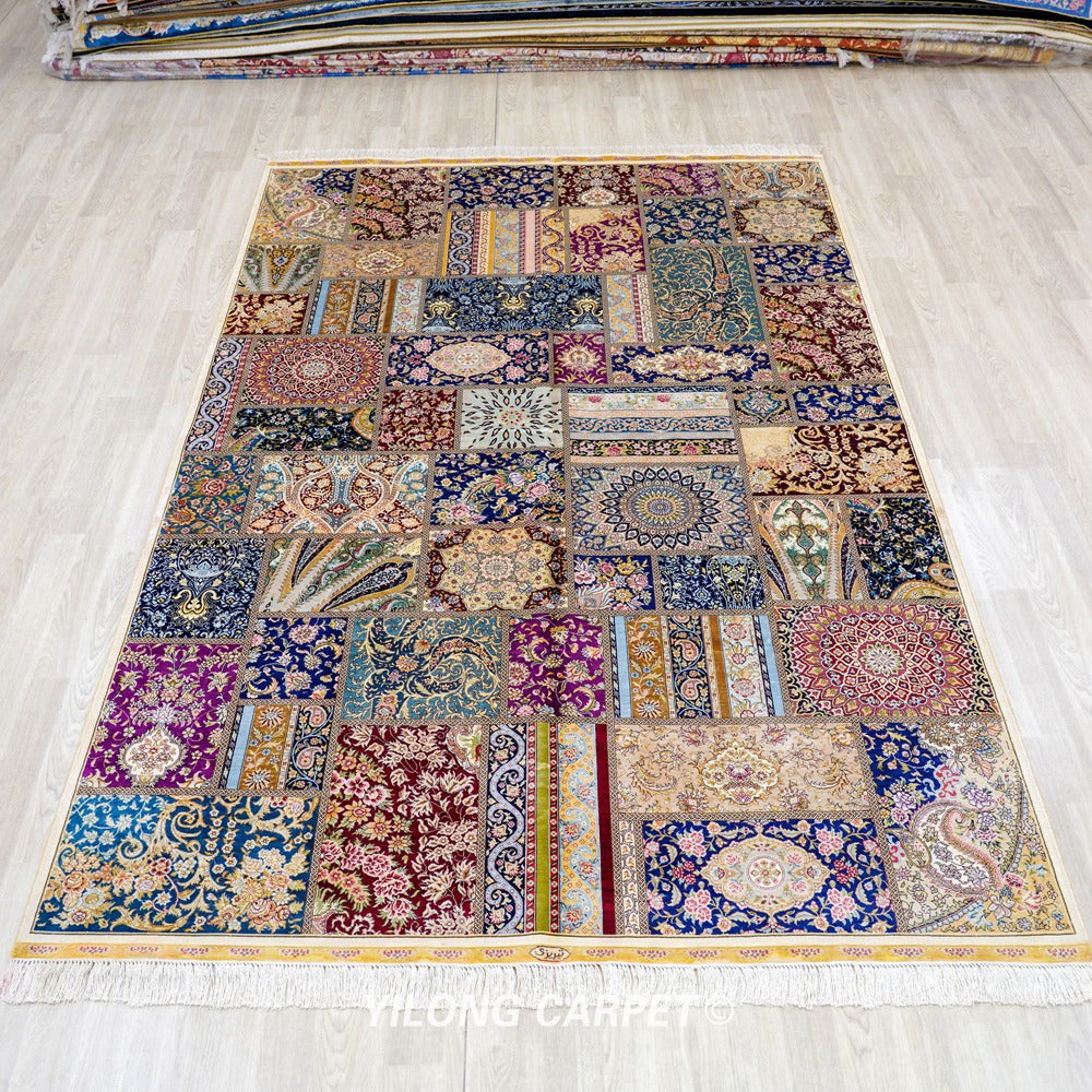Hand Knotted Persian Patch Work Carpet Silk Oriental Rug 6x9ft