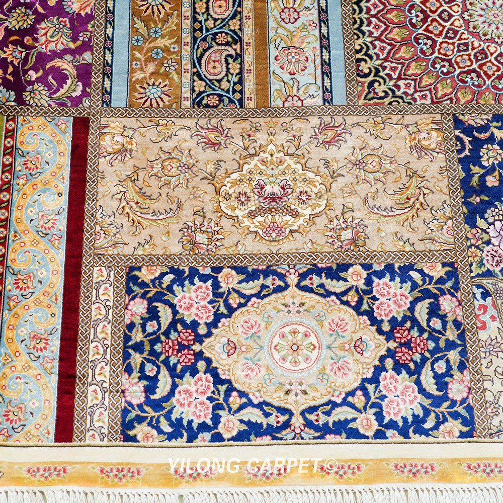Hand Knotted Persian Patch Work Carpet Silk Oriental Rug 6x9ft