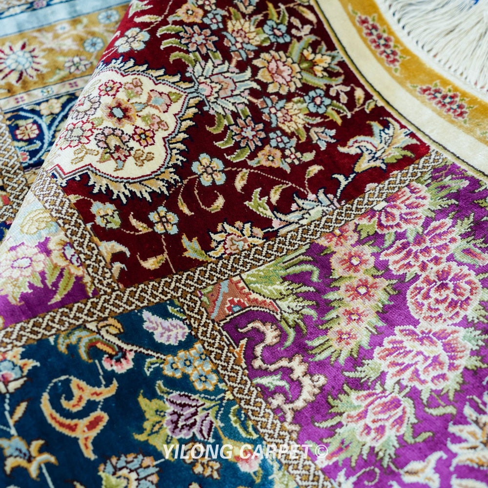 Hand Knotted Persian Patch Work Carpet Silk Oriental Rug 6x9ft