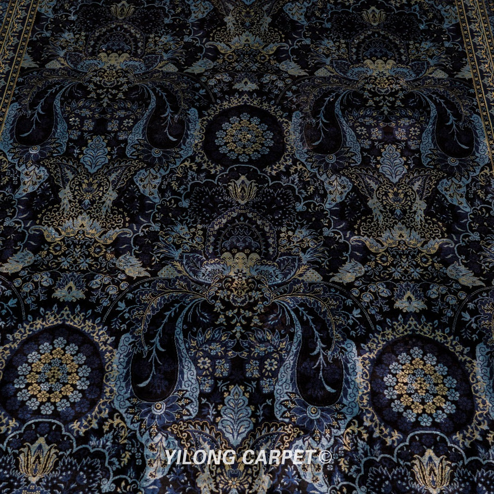 Turkish Silk Rug Blue Handmade Carpet Silk Oriental Rug 6x9ft