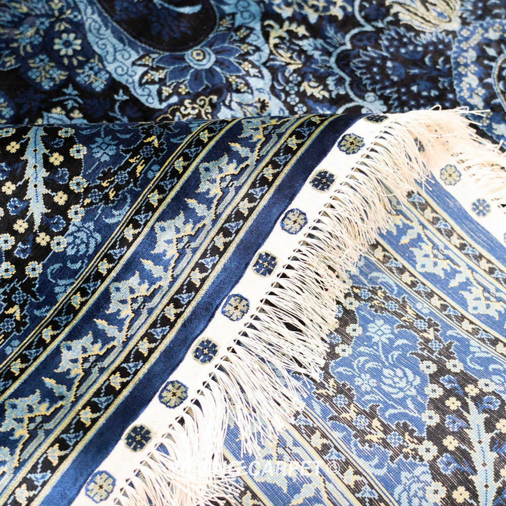 Turkish Silk Rug Blue Handmade Carpet Silk Oriental Rug 6x9ft