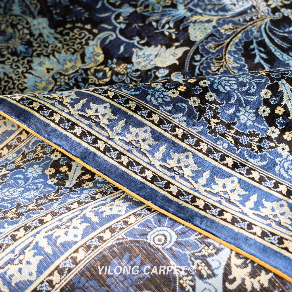 Turkish Silk Rug Blue Handmade Carpet Silk Oriental Rug 6x9ft