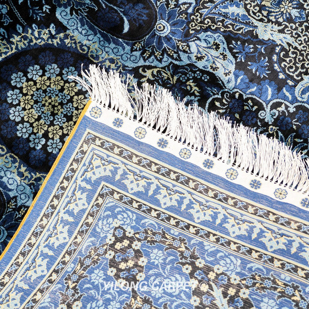 Turkish Silk Rug Blue Handmade Carpet Silk Oriental Rug 6x9ft