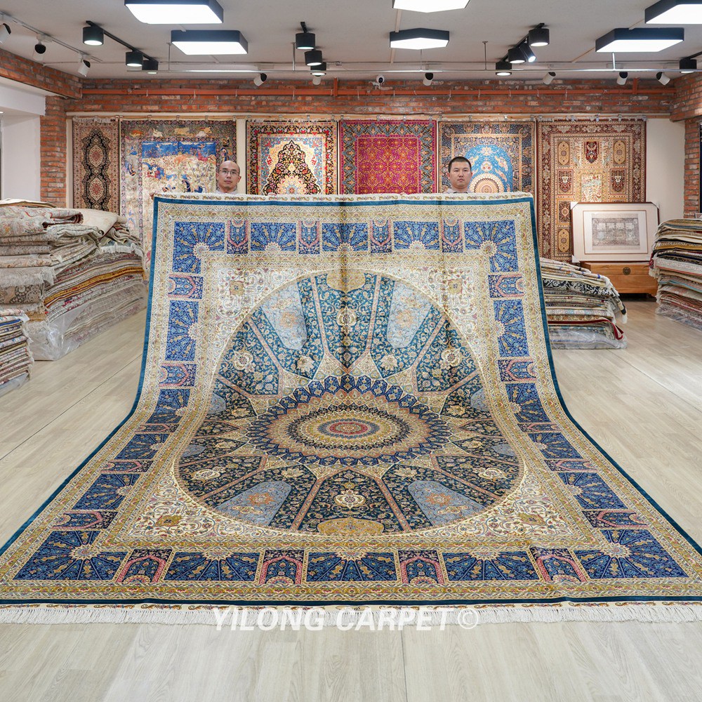 Persian Dom Design Handmade Blue Silk Classic Oriental Carpet 9x12ft