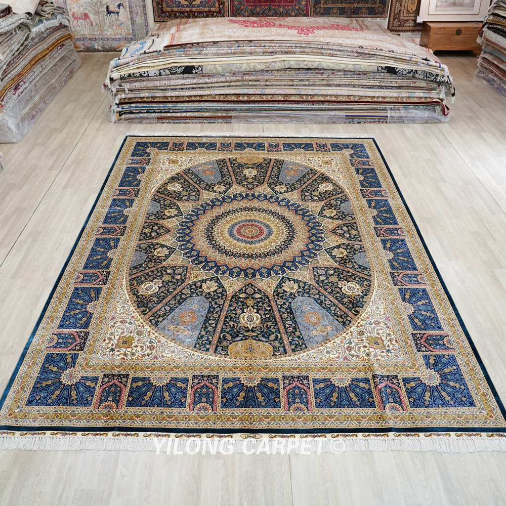 Persian Dom Design Handmade Blue Silk Classic Oriental Carpet 9x12ft