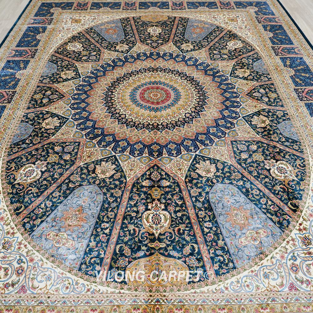 Persian Dom Design Handmade Blue Silk Classic Oriental Carpet 9x12ft