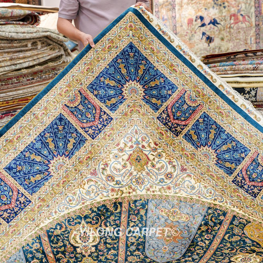 Persian Dom Design Handmade Blue Silk Classic Oriental Carpet 9x12ft