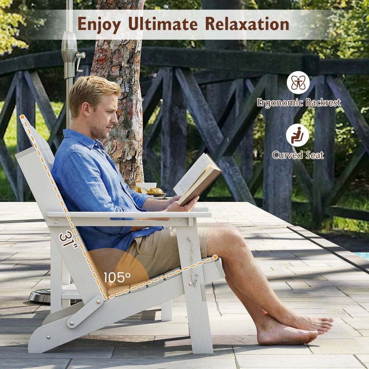 Folding Adirondack Chair with High Backrest – HDPE Weather-Resistant Outdoor Chair