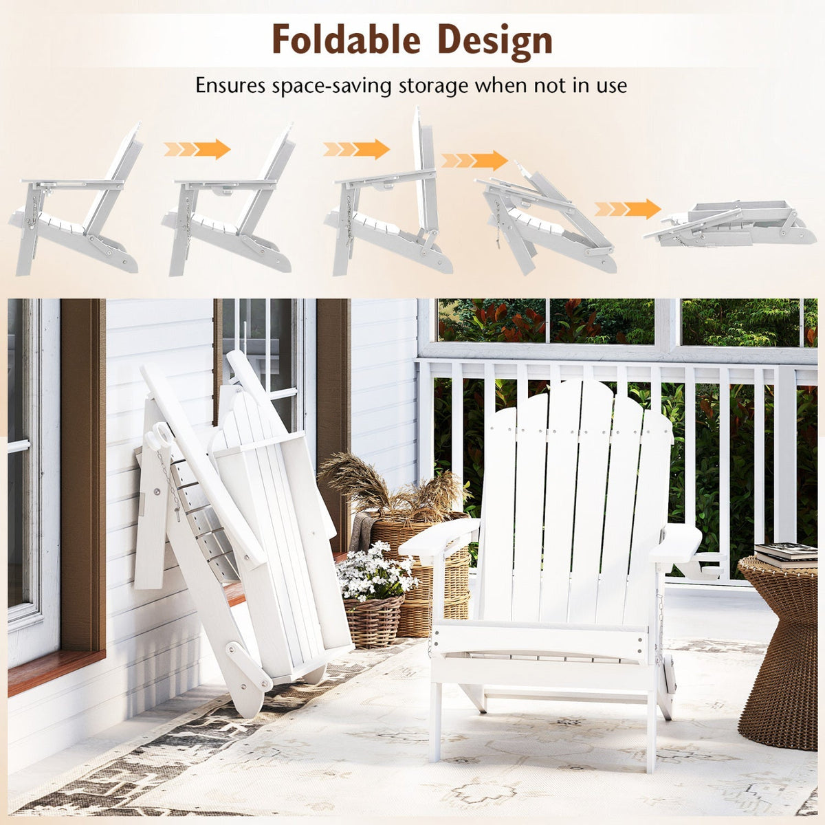 Folding Adirondack Chair with High Backrest – HDPE Weather-Resistant Outdoor Chair